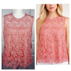 NWT Nanette Lapore Lace Sleeveless Top in Rosy Pink Exposed Zipper in Back